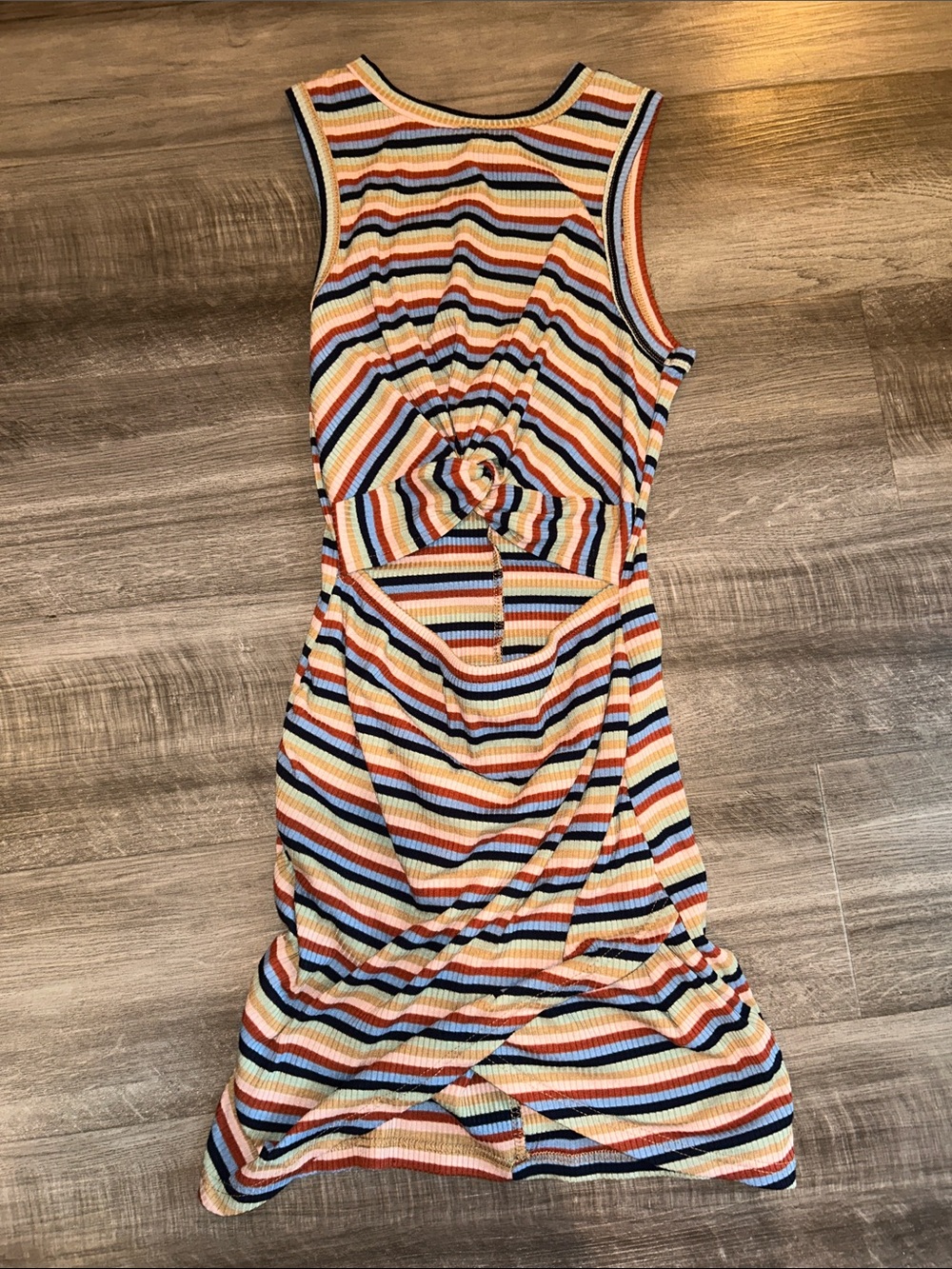 Striped Knit Twist-Front Cut Out Midi Dress in Multicolor